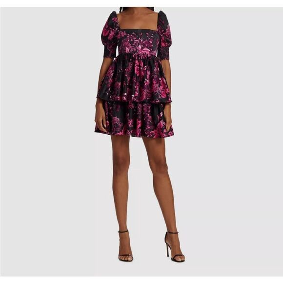 NWT Alice + Olivia Womens Mini Dress Emmalou Stretch Cotton Tiered size 2 $440 - Picture 6 of 10